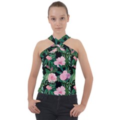 Flower Roses Pattern Floral Nature Cross Neck Velour Top