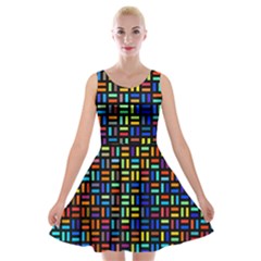 Geometric Colorful Square Rectangle Velvet Skater Dress