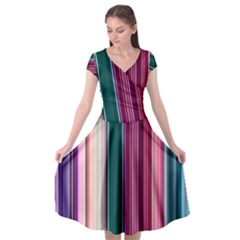 Vertical Line Color Lines Texture Cap Sleeve Wrap Front Dress
