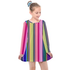 Pastel Colors Striped Pattern Kids  Long Sleeve Dress by Bangk1t
