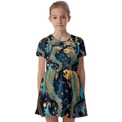 Fish Star Sign Kids  Short Sleeve Pinafore Style Dress by Bangk1t