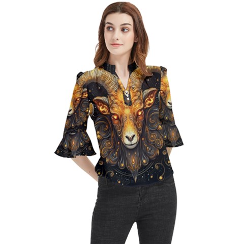 Aries Star Sign Loose Horn Sleeve Chiffon Blouse by Bangk1t