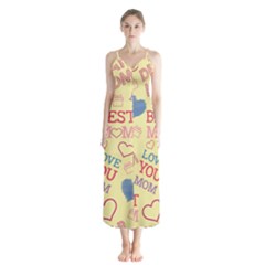 Love Mom Happy Mothers Day I Love Mom Graphic Pattern Button Up Chiffon Maxi Dress by Ravend