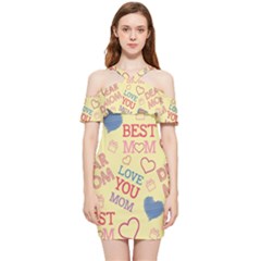 Love Mom Happy Mothers Day I Love Mom Graphic Pattern Shoulder Frill Bodycon Summer Dress by Ravend