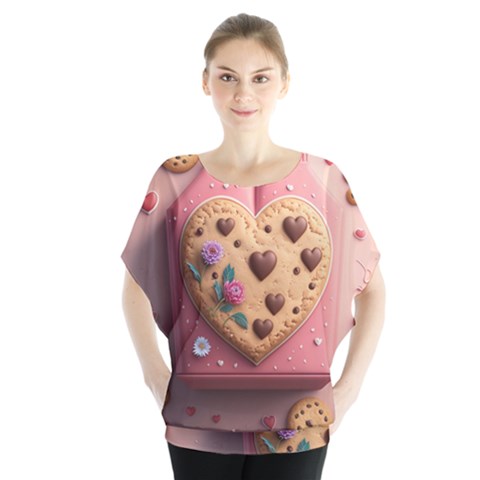 Cookies Valentine Heart Holiday Gift Love Batwing Chiffon Blouse by Ndabl3x