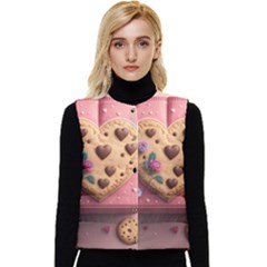 Cookies Valentine Heart Holiday Gift Love Women s Short Button Up Puffer Vest by Ndabl3x