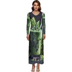 Drink Spinach Smooth Apple Ginger Long Sleeve Longline Maxi Dress by Ndabl3x