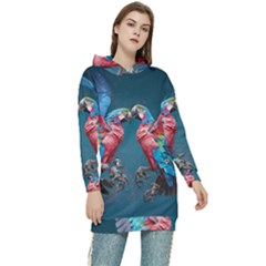 Birds Parrots Love Ornithology Species Fauna Women s Long Oversized Pullover Hoodie by Ndabl3x