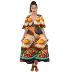 Breakfast Egg Beans Toast Plate Kimono Sleeve Boho Dress by Ndabl3x
