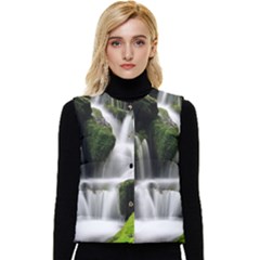 Waterfall Moss Korea Mountain Valley Green Forest Women s Short Button Up Puffer Vest by Ndabl3x