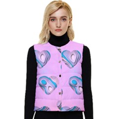 Hearts Pattern Love Women s Short Button Up Puffer Vest by Ndabl3x