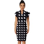 Background Dots Circles Graphic Vintage Frill Sleeve V-Neck Bodycon Dress