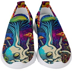 Mushrooms Fungi Psychedelic Kids  Slip On Sneakers by Ndabl3x