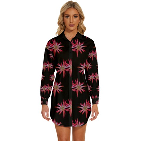 Chic Dreams Botanical Motif Pattern Design Womens Long Sleeve Shirt Dress by dflcprintsclothing