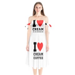 I Love Cream Coffee Shoulder Tie Bardot Midi Dress