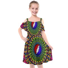 Grateful Dead Pattern Kids  Cut Out Shoulders Chiffon Dress