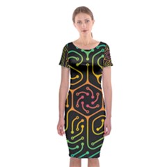 Circuit Hexagonal Geometric Pattern Background Pattern Classic Short Sleeve Midi Dress by Wav3s