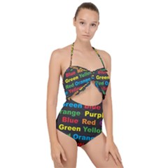 Red-yellow-blue-green-purple Scallop Top Cut Out Swimsuit