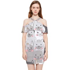 Cute Cats Seamless Pattern Shoulder Frill Bodycon Summer Dress by Wav3s