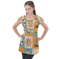 Nautical-elements-collection Puff Sleeve Tunic Top by Wav3s