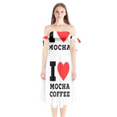 I Love Mocha Coffee Shoulder Tie Bardot Midi Dress