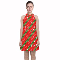 Christmas Paper Star Texture Velvet Halter Neckline Dress  by Ndabl3x