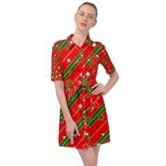 Christmas Paper Star Texture Belted Shirt Dress by Ndabl3x