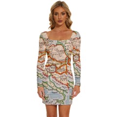 Map Europe Globe Countries States Long Sleeve Square Neck Bodycon Velvet Dress by Ndabl3x