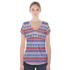Christmas Color Stripes Pattern Short Sleeve Front Detail Top by Ndabl3x