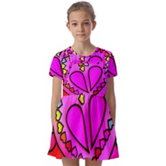 Stained Glass Love Heart Kids  Short Sleeve Pinafore Style Dress by Vaneshart