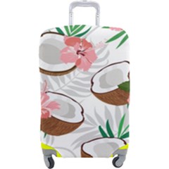 Seamless Pattern Coconut Piece Palm Leaves With Pink Hibiscus Luggage Cover (large) by Vaneshart