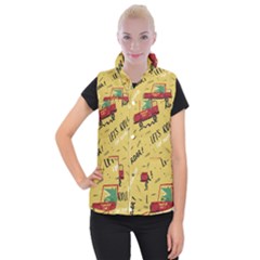 Childish-seamless-pattern-with-dino-driver Women s Button Up Vest by Vaneshart