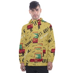 Childish-seamless-pattern-with-dino-driver Men s Front Pocket Pullover Windbreaker by Vaneshart
