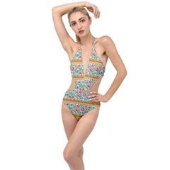 Flower Fabric Design Plunging Cut Out Swimsuit by Vaneshop