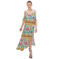 Flower Fabric Design Maxi Chiffon Cover Up Dress by Vaneshop