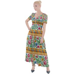 Flower Fabric Design Button Up Short Sleeve Maxi Dress by Vaneshop