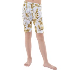 Flowers Gold Floral Kids  Mid Length Swim Shorts by Vaneshop