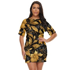 Flower Gold Floral Just Threw It On Dress by Vaneshop