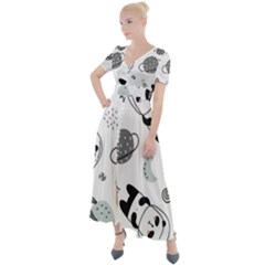 Panda Floating In Space And Star Button Up Short Sleeve Maxi Dress by Wav3s