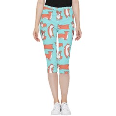 Corgis On Teal Inside Out Lightweight Velour Capri Leggings  by Wav3s