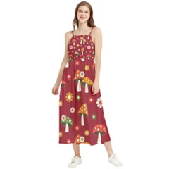 Woodland Mushroom And Daisy Seamless Pattern On Red Background Boho Sleeveless Summer Dress by Wav3s