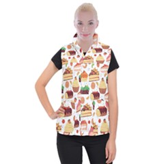 Seamless Pattern Hand Drawing Cartoon Dessert And Cake Women s Button Up Vest by Wav3s