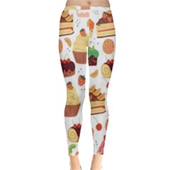 Seamless Pattern Hand Drawing Cartoon Dessert And Cake Inside Out Leggings by Wav3s