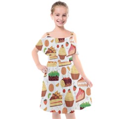 Seamless Pattern Hand Drawing Cartoon Dessert And Cake Kids  Cut Out Shoulders Chiffon Dress