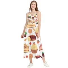 Seamless Pattern Hand Drawing Cartoon Dessert And Cake Boho Sleeveless Summer Dress by Wav3s
