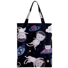 Space Cat Illustration Pattern Astronaut Zipper Classic Tote Bag by Wav3s