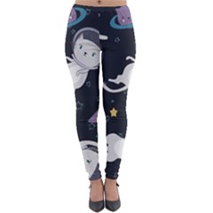 Space Cat Illustration Pattern Astronaut Lightweight Velour Leggings by Wav3s