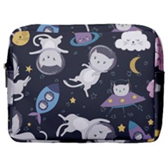 Space Cat Illustration Pattern Astronaut Make Up Pouch (large) by Wav3s