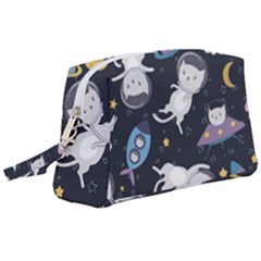 Space Cat Illustration Pattern Astronaut Wristlet Pouch Bag (large) by Wav3s