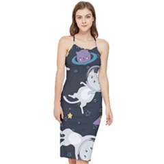 Space Cat Illustration Pattern Astronaut Bodycon Cross Back Summer Dress by Wav3s
